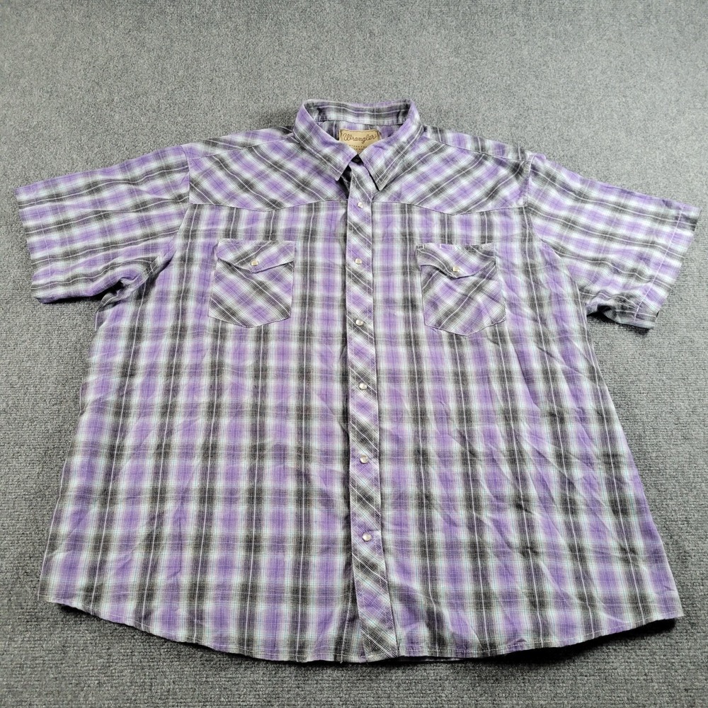 Wrangler Shirt Men 3XL Pearl Snap Black Purple Blue Plaid Cowboy Western Pockets